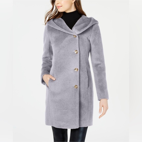 Cole Haan gray alpaca wool blend hooded coat - Picture 2 of 7